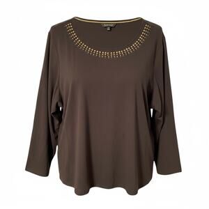 Ellen Tracy 3X Black Copper Studded Neckline Tee Cotton Stretch Top